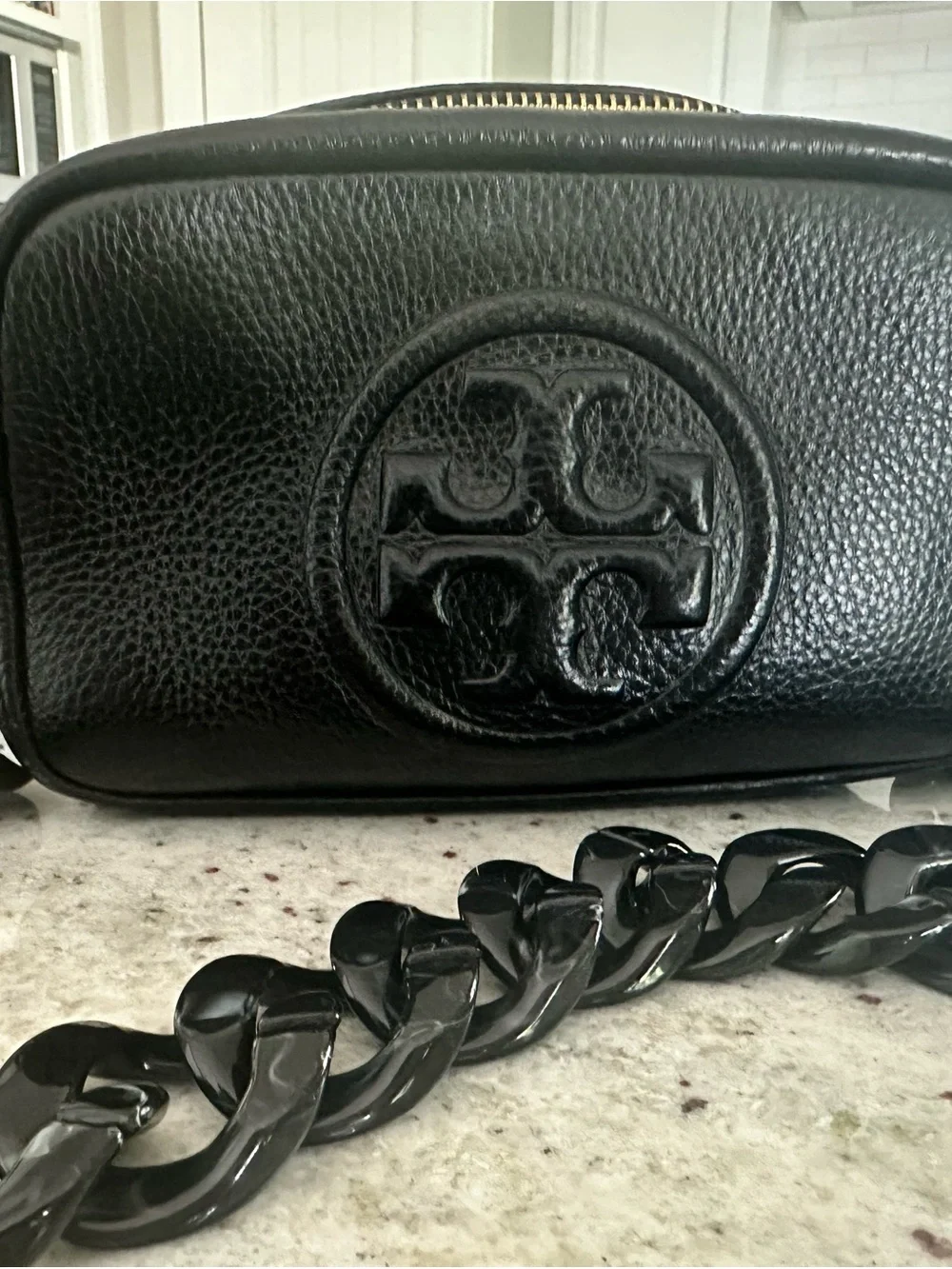 Tory Burch Black Pebbled Leather Camera Bag/Crossbody - w/ 2 straps, no rubbing